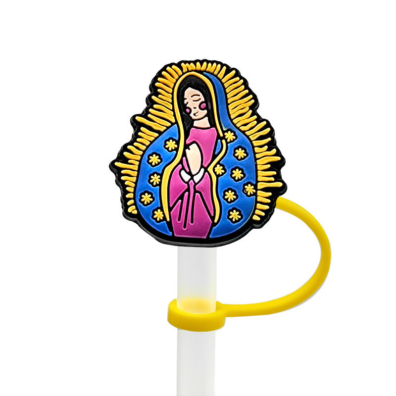 Wholesale 8-10mm 10PCS/PACK Cartoon Religious Silicone Dust-proof Straw Caps